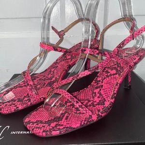 Hot pink snake print Strappy kitten heels
